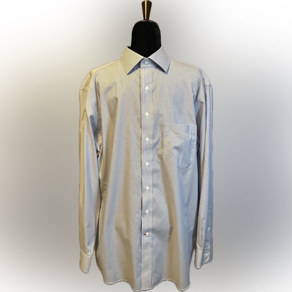 Cremieux No-Iron Black & White Striped Dress Shirt size 17/35